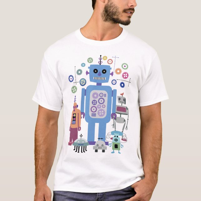 Retro Robots och Gears T Shirt (Framsida)