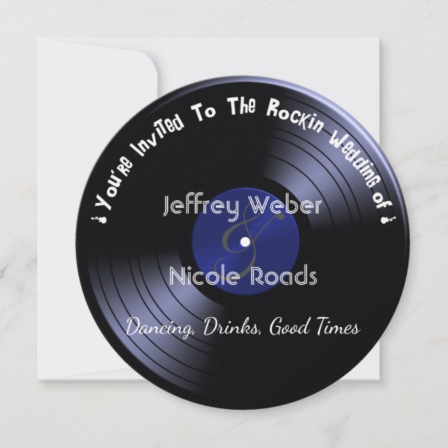 Retro Rock in Roll Vinyl Record Wedding bjudande Inbjudningar (Framsida)