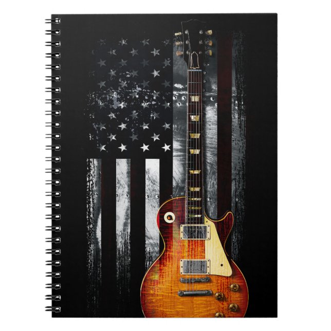 Retro Rock N Roll American Flagga Guitar Anteckningsbok (Framsidan)