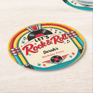 Retro Rock 'n' Roll Födelsedagsunderlägg i papper Underlägg Papper Rund