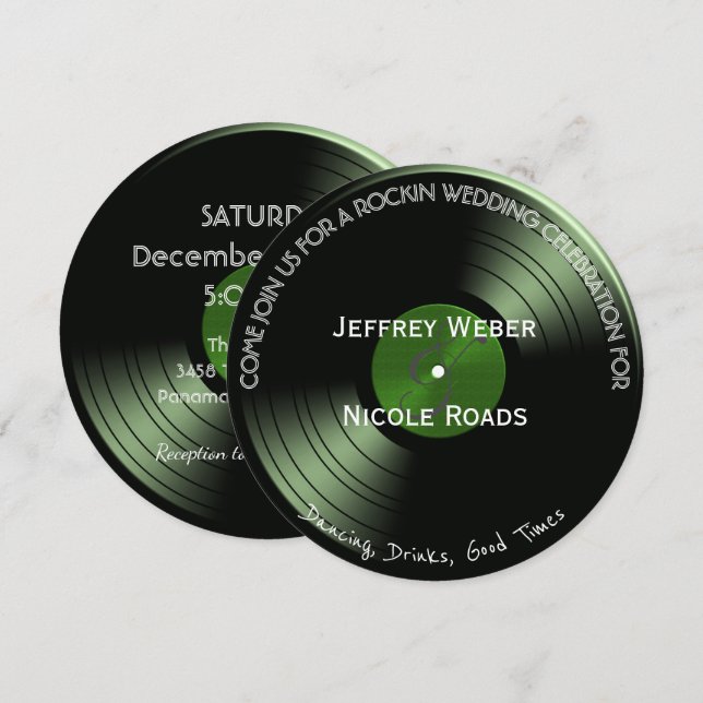 Retro Rock n Roll Vinyl Record Wedding bjudande Inbjudningar (Fram/baksida)