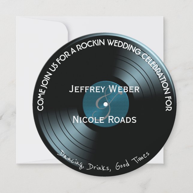 Retro Rock n Roll Vinyl Record Wedding bjudande Inbjudningar (Framsida)
