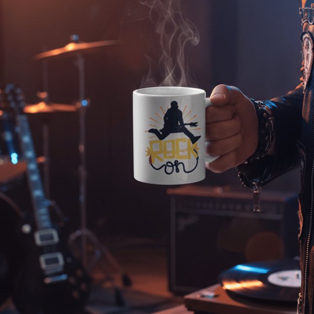 Retro Rock On Musiker Silhuett Inspirerande  Kaffemugg (Skapare uppladdad)
