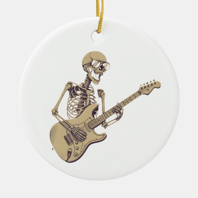 Retro Rock Skeleton Guitar Graphic Julgransprydnad Keramik (Framsidan)