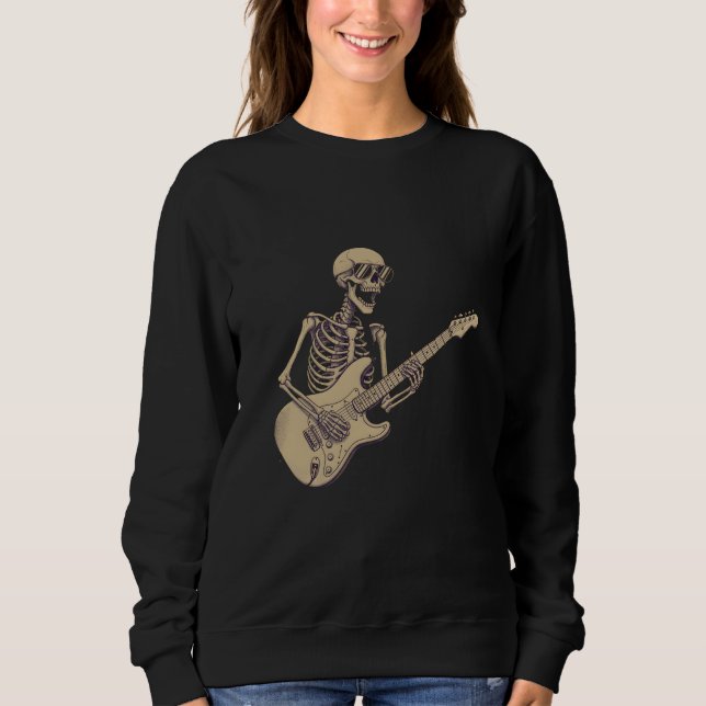 Retro Rock Skeleton Guitar Graphic T Shirt (Framsida)
