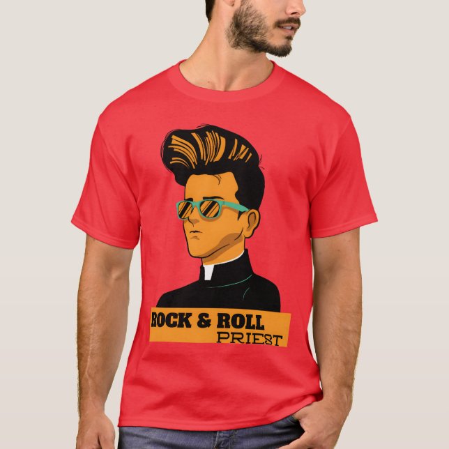 retro rock t shirt design Rock and roll priest fam (Framsida)
