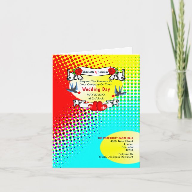 Retro Rockabilly Bröllop Inbjudan (Framsida)