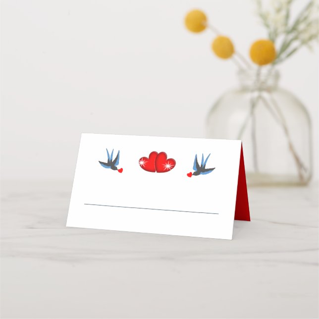 Retro Rockabilly Hearts Bröllop Placeringskort (Framsida)