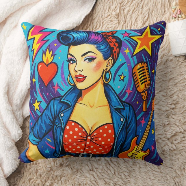 Retro Rockabilly Kuddöverkast/kudde Kudde (Filt)