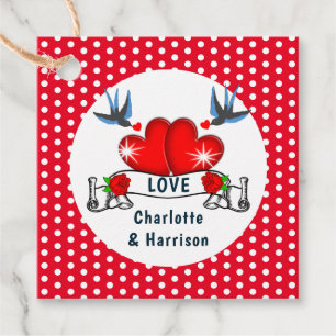 Retro Rockabilly Polka Dot Hearts Bröllop Gåvor Etiketter