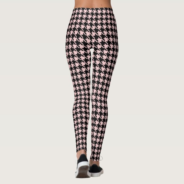 Retro Rockabilly Rosa Svart Houndstooth Leggings (Baksida)