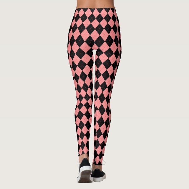 Retro Rockabilly Rosa Svarta Argyle Leggings Byxor (Baksida)