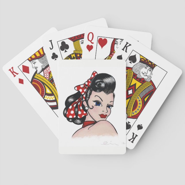 Retro Rockabilly tatueringpinupflicka som leker Spel Kort (Baksidan)