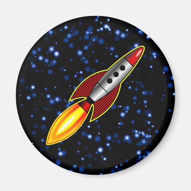 Retro Rocket - Anpassad Magnet (Framsidan)