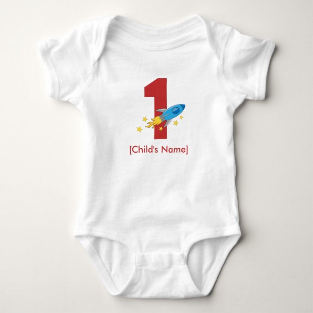 Retro Rocket Birthday - Anpassningsbar T-shirt (Framsida)