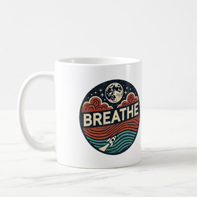 Retro Rocket: Breathe och Reach för Måne Kaffemugg (Vänster)