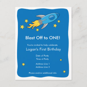 Retro Rocket Frakt Blast off Birthday-inbjudan Inbjudningar