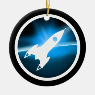 Retro Rocket Frakt Graphic Julgransprydnad Keramik