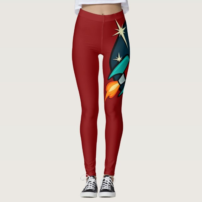 RETRO ROCKET FRAKT GRAPHIC RED LEGGINGS (Framsida)