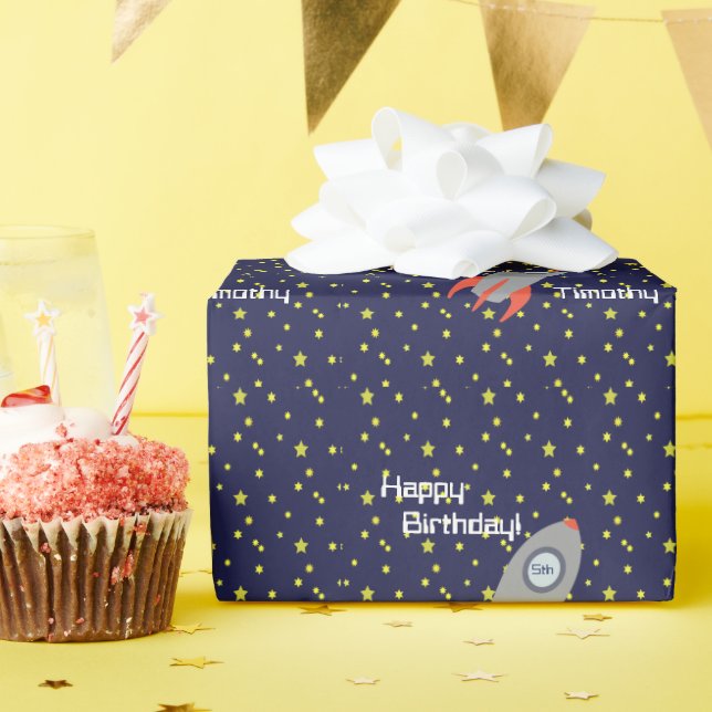 Retro Rocket Frakt Grattis på födelsedagen Presentpapper (Födelsedagsfest)