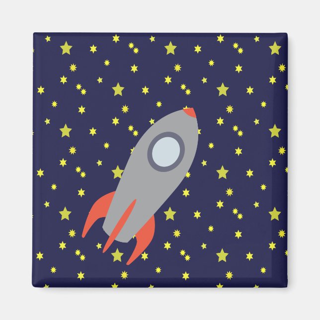 Retro Rocket Frakt med Star Mönster-bakgrund Magnet (Framsidan)