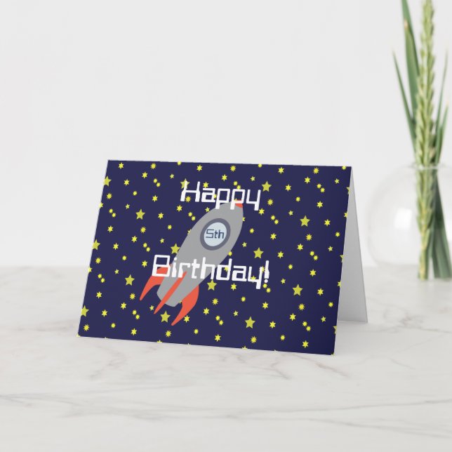 Retro Rocket Frakt och Stars Grattis på födelsedag Kort (Framsida)