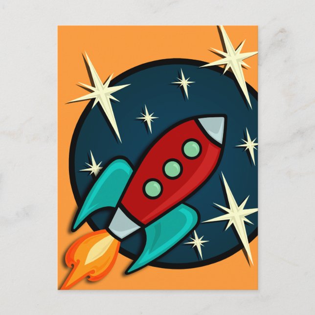 RETRO ROCKET FRAKT POSTCARD VYKORT (Framsida)
