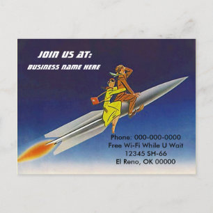 Retro Rocket Frakt Riders Himmel Riding PC Vykort