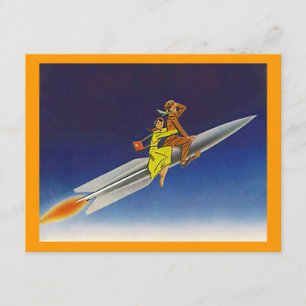 Retro Rocket Frakt Riding Away Flytta Announgement Meddelande