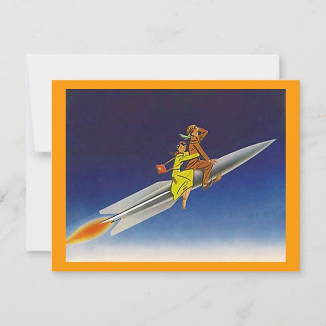 Retro Rocket Frakt Riding Away Flytta Announgement Meddelande (Framsida)