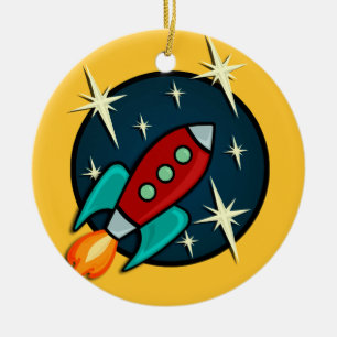 RETRO ROCKET FRAKT ROUND CHRISTMAS ORNATION JULGRANSPRYDNAD KERAMIK