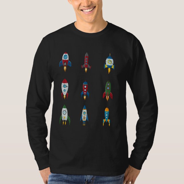Retro Rocket Fraktaser Rymden Boys Kids Idea Astr T Shirt (Framsida)