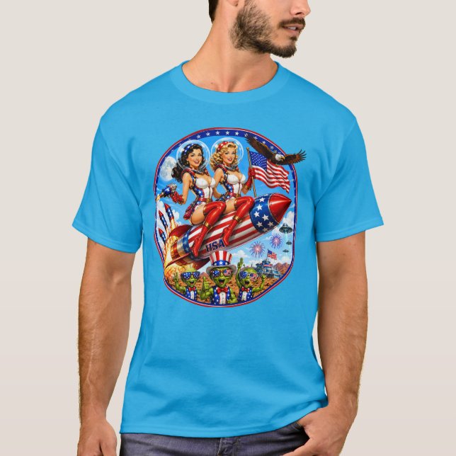 Retro Rocket Girls USA T Shirt (Framsida)