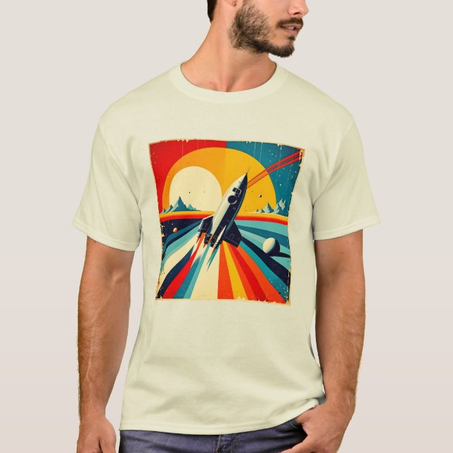 Retro Rocket Launch T Shirt (Framsida)