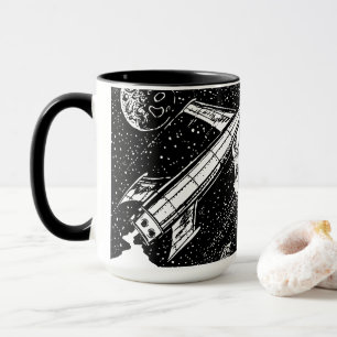 Retro Rocket-mugg – Kosmisk Cool i Svart & Vitt Mugg