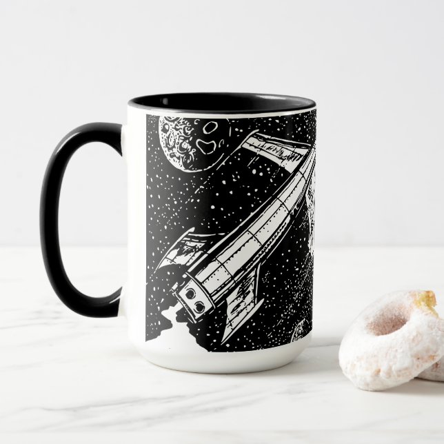 Retro Rocket-mugg – Kosmisk Cool i Svart & Vitt Mugg (Med munk)