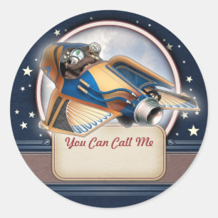 Retro Rocket Namn bricka Stickers Runt Klistermärke