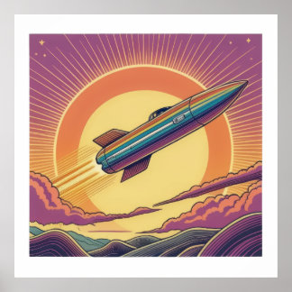 Retro Rocket Ride Poster