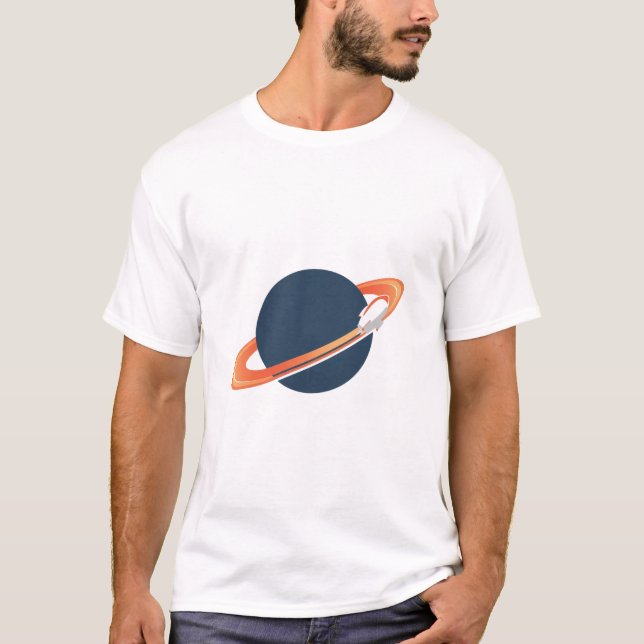 Retro Rocket Ship Orbiting Dark Planet - Outer Spa T Shirt (Framsida)