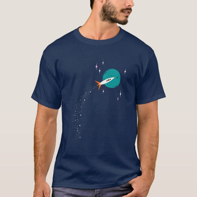 Retro Rocket till Måne T Shirt (Framsida)