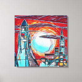 Retro Rockets Colorful Space Exploration Skriv ut Canvastryck