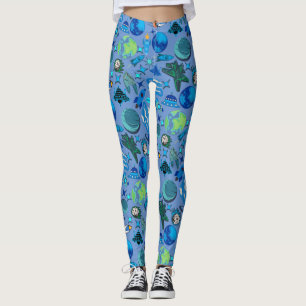 Retro Rockets i rymden. L Blue BG Leggings