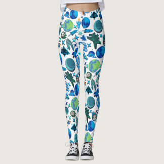 Retro Rockets i rymden. White BG Leggings