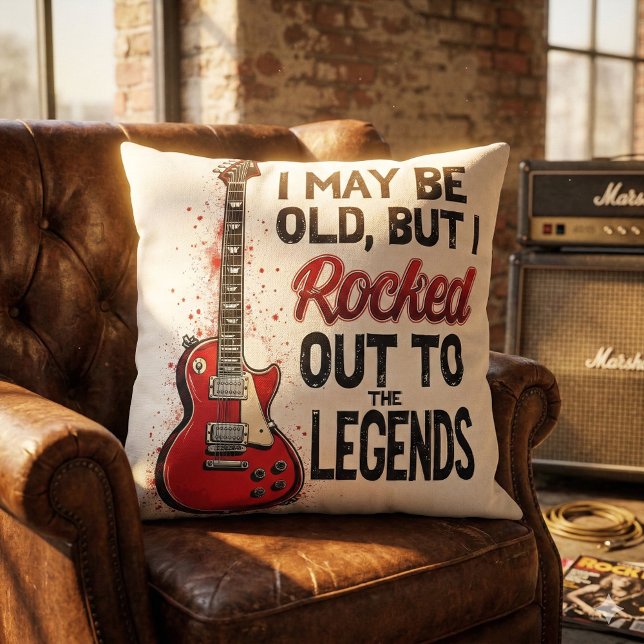 Retro Rockgitarr Klassisk Musik Nostalgi Design Kudde (Retro Rock Guitar Classic Music Nostalgia Design Throw Pillow Mockup D)
