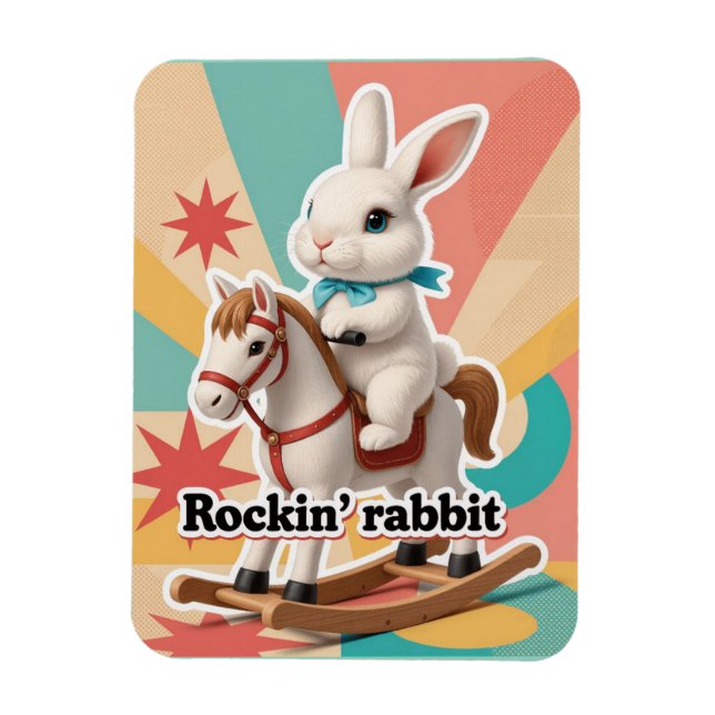 Retro rockin rabbit greeting  magnet (Vertikal)