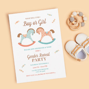 Retro Rocking Horse Baby Gender Reveal Inbjudningar