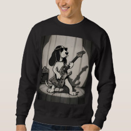 Retro Rockstjärna Basset Hound Gitarrist Monokrom Lång Ärmad Tröja