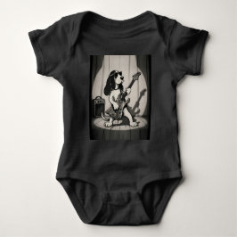 Retro Rockstjärna Basset Hound Gitarrist Monokrom T Shirt