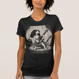 Retro Rockstjärna Basset Hound Gitarrist Monokrom T Shirt