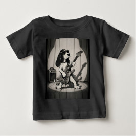 Retro Rockstjärna Basset Hound Gitarrist Monokrom T Shirt
